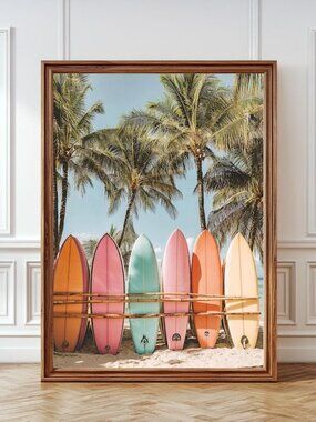 Retro Surfboard Poster Tropical Beach Photography Coastal Wall Decor